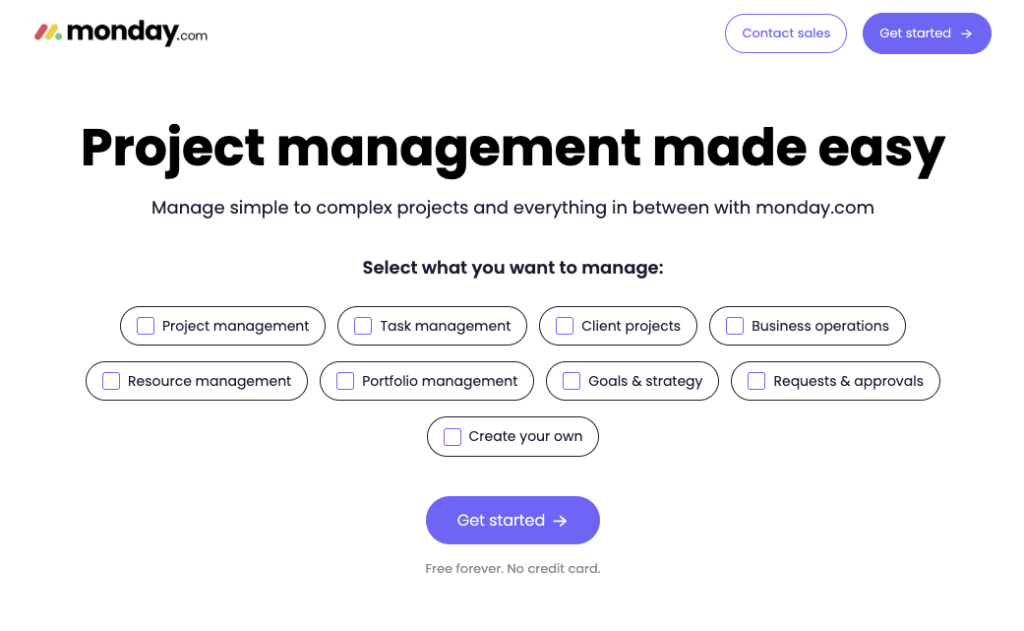 monday landing page