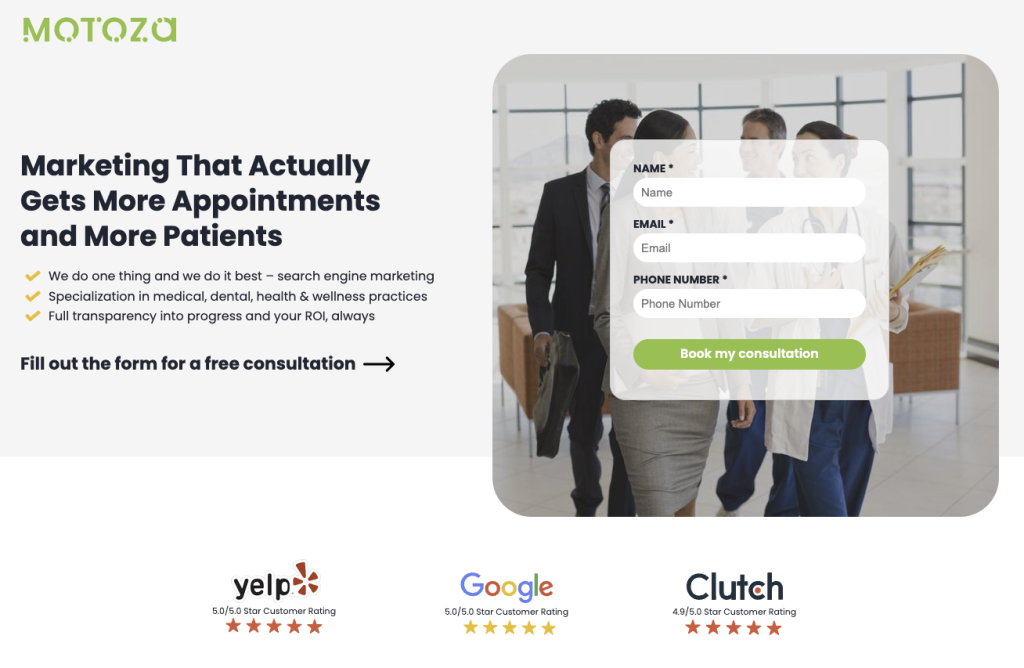 Motoza Medical Landing Page